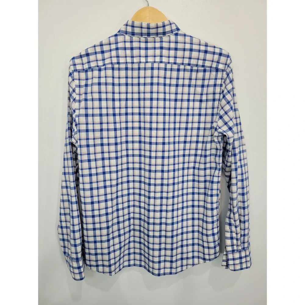 Banana Republic Mens Untucked Fit Blue White Plaid Button Down‎ Shirt Size M